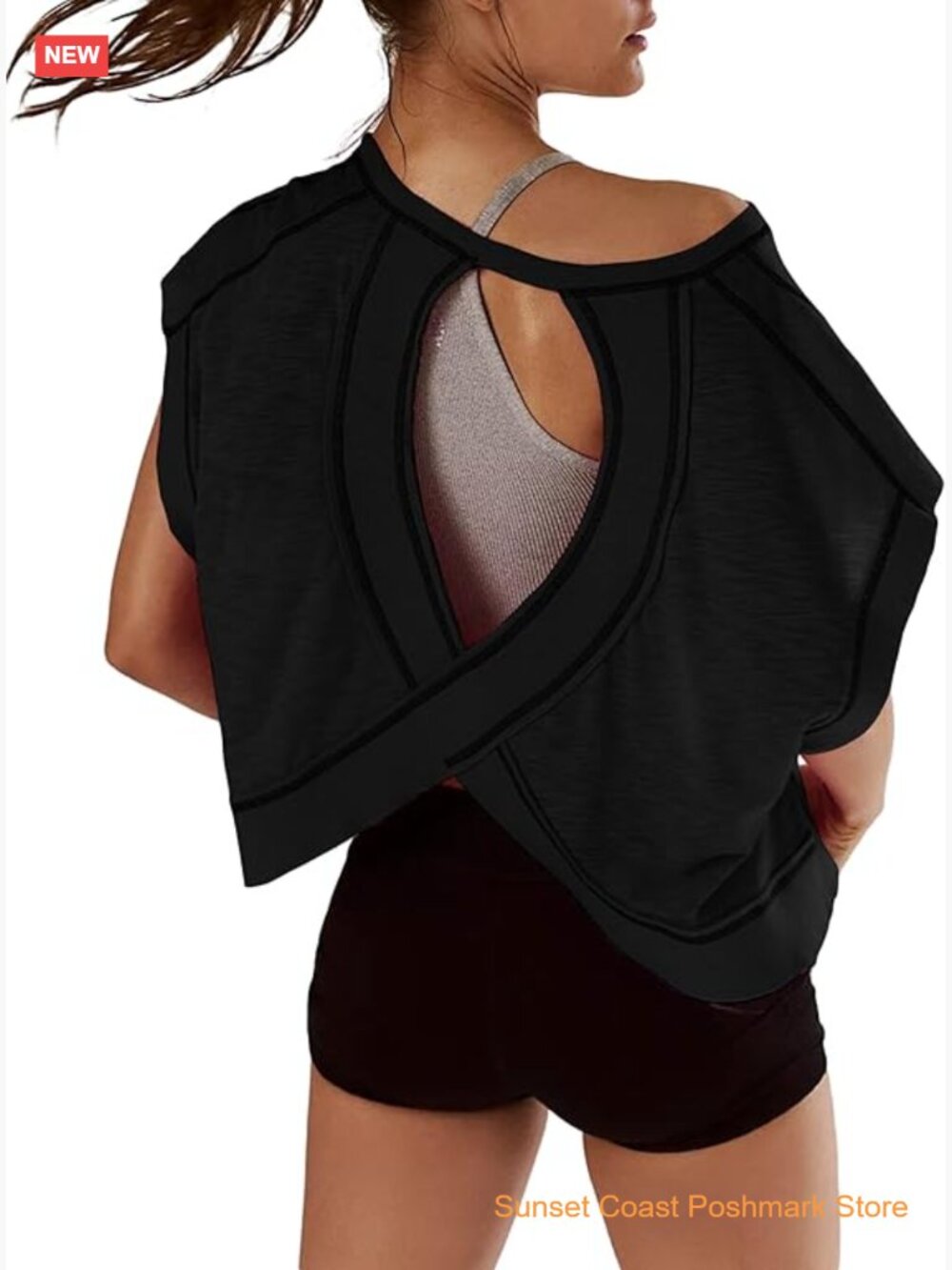 Short Sleeve Open Back Workout Crop Top Women Athletic Gym Yoga Tee